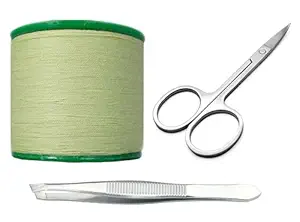 Nyamah Sales Eyebrow Threading Cotton Threads and Stainless Steel Scissor and Tweezers for Hair and Eyebrows Personal Care Tools Set (3 PCS)