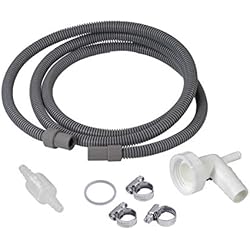 Xavax Set de tuyau d'écoulement pour sèche-linge à condensation (7 pièces, tuyau de vidange 1,5 m, raccord de siphon avec bague d'étanchéité, 3 colliers de serrage et clapet anti-retour) Argent/Blanc