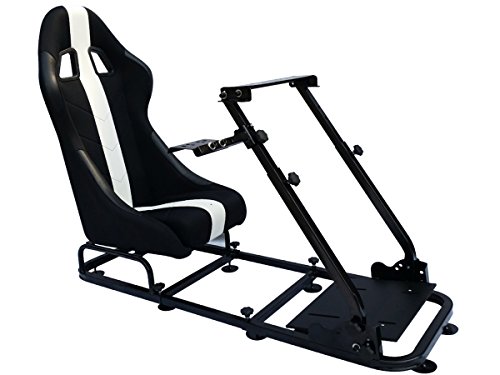 Asiento de simulación con estructura para ordenador y consola, tapizado en tela, color negro/blanco