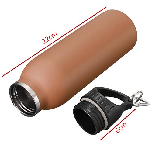 KING DO WAY 20oz/600ML 8 Farbe Edelstahlflasche mit Karabiner und Sport Cap Classic | Trinkflasche Thermosflasche Wasserflasche aus 18/403 Edelstahl | Auslaufsichere Vakuum-isolierte Sportflasche BPA Frei | Khaki - 6