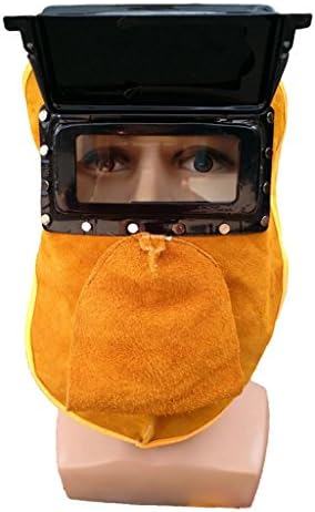 YANLIU Cowhide Head Wearing Double-Mirror Mirror Welding Mask, Argon Arc Welding Anti-High Temperature Automatic Welding Masks