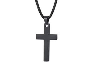 PROSTEEL Cross Necklace Mens, Silver/Black/Gold Plated Cross Pendant with Leather Necklace Waterproof Wax Rope Chain 22 24 26 Inches -Send Gift Box