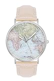 New Trend Unisex Armbanduhr Damen-Uhr Herren-Uhr Analog Quarzwerk Weltkarte Globus Landkarte Map Uhr