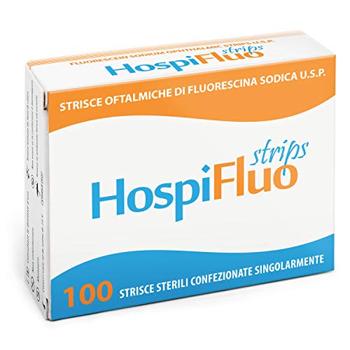 AIESI Fluorescéine Sodique Bandelettes ophtalmiques stérile pour test de tonus il HOSPIFLUO STRIPS (Paquet de 100 pièces)