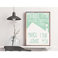 Dein Familien-Poster: Zuhause ist da wo wir zusammen sind, pastell minty green, mit den Namen Deiner Familienmitglieder