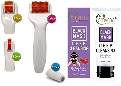 DERMA-CIT® 5-In-1 Skin Care Kit Titanium Micro Needle Derma Roller (12/240/600/1200 Needles) for Wrinkles, Acne Scars, Cellulite Treatment, Stretch Marks, Hair Loss, Eye Bags, Puffy Eyes, Blackheads. 4 Separate Roller Heads (0.5mm, 1.0mm , 1.5mm and 2.0mm) Smyrna Peel Off Mask for Acne and Blackheads