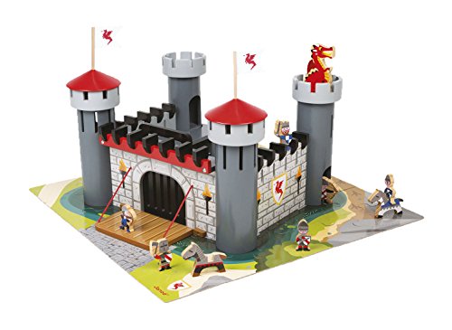 Preisvergleich Produktbild Janod Holzspielzeug - Spielset Drachenschloß Ritter 9 Zubehörteile - Puzzle und Accessoires, Mehrfarbig