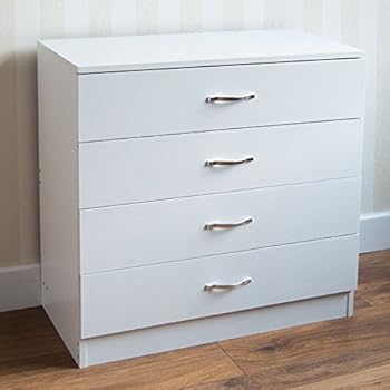 Vida Designs White Chest Of Drawers 4 Drawer With Metal Handles