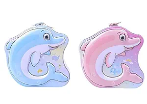 Ramus Metal Dolphin Money Bank with Lock Coin Box for Kids, Boys, Girls, Piggy Bank for Kids, Birthday Return Gift , Random Colour (Set of 1)