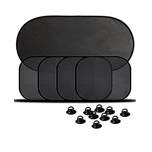 Ruesious Parasole per auto, Parabrezza per finestra laterale e posteriore con ventose, Parasole per auto - Proteggi bambini e animali da sole e calore (5 pezzi)