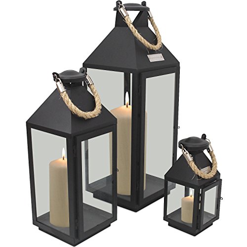 3er Set Laternen mit Henkel H24/41/55cm aus Metall / Glas Laternen Windlichter für Kerzen oder Dekoration - 2