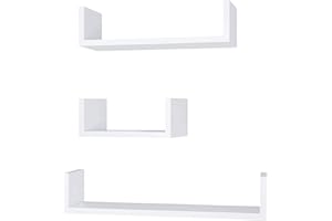 KELZIA Estantería para Pared en Forma de U-Set de 3 Estantes Flotantes-Juego de Baldas para Libros y Objetos de decoración- 3 Repisas auxiliares (Blanca)