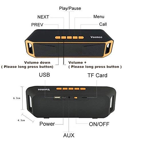 Veemoo Altavoz Est  reo Bluetooth Port  til Altavoces Con Radio FM Micr  fono Puerto USB AUX Para iPhone Android Smartphone Tablet PC Ordenador MicroSD U disco y Dispositivos Bluetooth de Audio