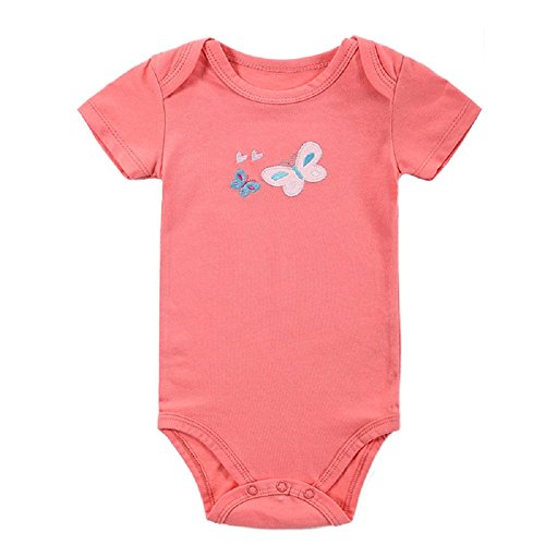 JIAJIA Cute Baby Girl Pink Cotton Short Sleeve Summer Bodysuit Onesies 3-6 Months