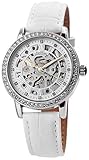 Ballhaus Damenuhr Weiß Silber Strass Mechanisch Handaufzug Analog Leder Armbanduhr