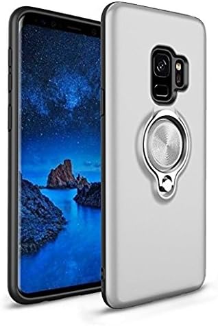 Galaxy S9 Case Dual Layer Metal Car Mount Ring Holder Stand Hybrid Case Cover JN013 (Silver)