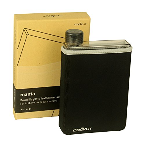 Flache Trinkflasche 0,5 Liter mit Neoprenhülle schwarz – isoliert und perfekt zu verstauen tragen - 2