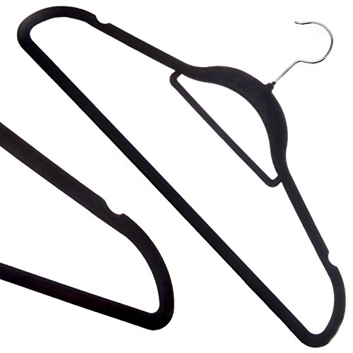 HOMELYWORLD pack of 50 Thin, Velvet Coat Hangers, Space Saving, Black Color, Solid Space saving, Non Slip Surface, 45cm Wide (50)