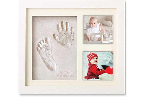 Cadre d'empreintes pour bébé 5ème génération – Kit d'empreintes mains et pieds en argile souple – Cadeau pour bébé avec cadre photo de table et mur