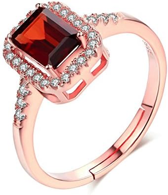 ORKST 925 Silver Hand Setting Small Set Square Red Garnet Engagement Wedding Ring, Adjustable Opening Womens Ring