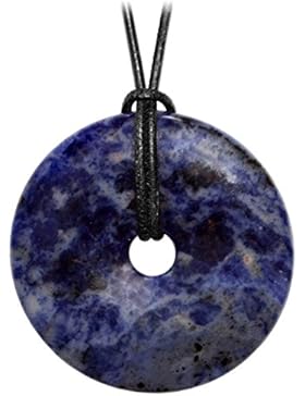 Kaltner Präsente Geschenkidee - Lederkette für Damen und Herren mit DONUT Anhänger aus dem Edelstein SODALITH...