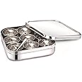 Dibha Stainless Steel Square Shape Masala Box/Masala Dabba With Nine Cups & Spoon, Spice Containers/Kitchen Storage Condiment Box (L-23 X W-23 X H-6 Cm, Large, 2500 Ml) - Silver