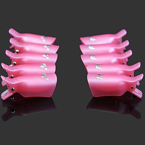 Yidarton 10 Stück Kunststoff Nagel Kunst tränken weg Cap Clip UV Gel Polish Remover Wrap Werkzeug (Pink) - 2