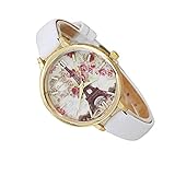 shangjunol Frauen M?dchen Big rundes Zifferblatt Quarz-Uhr-Legierung d¨¹nne Lederriemen Band Flower Tower Armbanduhr Hand Dekor Zubeh?r