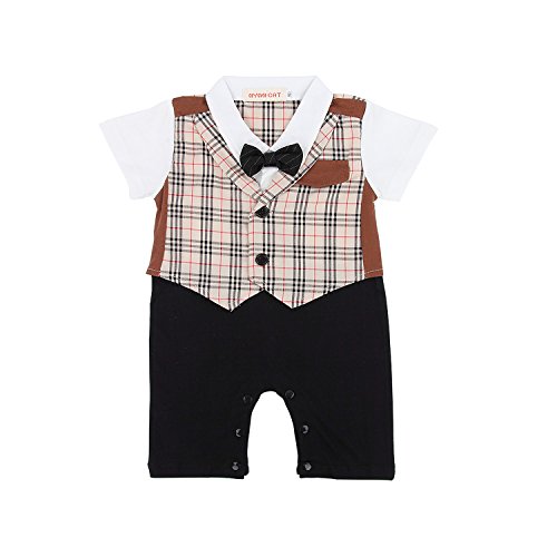 Discoball Baby Boy Wedding Birthday Party Waistcoat Tuxedo 1pc Outfit Bow Tie Suit Jumpsuit age 12-36M(Brown)(24-36M)