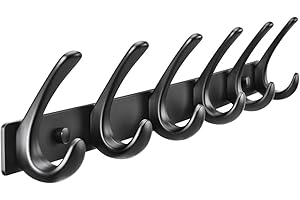 BOOKARROW Coat Hook Wall Mounted Matt Black - Heavy Duty Solid Aluminum 6 Wall Coat Rack - Screws in Wall Hanger Hooks for Hat Towel Bag Robes Purses 610B-6