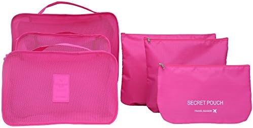 6PCS/Set Waterproof Clothes Storage Bags Packing Cube Travel Luggage Organizer Bag (rose)