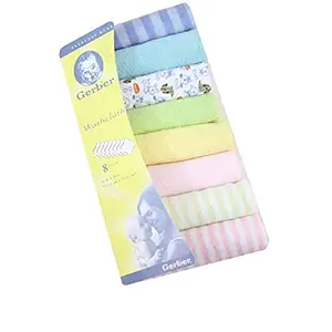 Kidbee Baby Gerber Hosiery Soft Cotton Newborn Napkin Wash Cloth Face Towels (Multicolor) - Pack of 8 Pcs