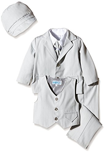 6 piece children christening suit dress with jacket, shirt, pants, embroidered vest, bow tie and hat, size 80-86, L26