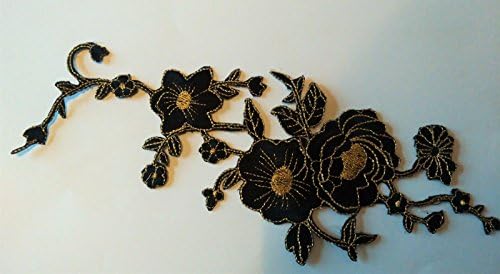 Sew on &amp; iron on patches(black embroidered flower)