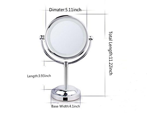 Asvert 6 Zoll LED-Desktop-Spiegel Metalllampe Spiegel,360 ° drehbar zweiseitige Make-up-Spiegel - 7