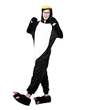 9fox Jumpsuit Tier Karton Fasching Halloween Kostüm Sleepsuit Cosplay Fleece-Overall Pyjama Schlafanzug Erwachsene Unisex Lounge Nachtwäsche S/M/L/XL (L, Pinguin)