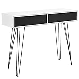 Farbe: Weiß / dunkelgrau [en.casa] Design Schreibtisch Monaco/Konsolentisch / Sideboard - mit Schubladen (weiß/Grau) - 100x33x76cm