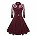 Produktbild Sannysis Damen Abendkleid Elegant Cocktailkleid Vintag Kleider Lange Ärmel Spitzenkleid Knielang Party Kleid Hochzeitskleid Cocktailparty Retro Swing Kleider (sexy Rotwein, XL)