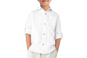 Haloumoning Jungen Hemd Baumwolle Langarm Freizeit Hemden Kinder Einfarbig Bügelleicht Button Down Shirt Casual Party Oberteile mit Brusttasche