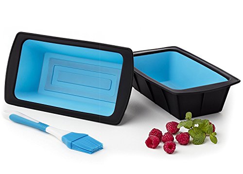 Packung aus 2 Kuchenlaib 10 Zoll Pfannen Bananenbrot Pfanne Schwarz & Blau, flexible Silikonformen + Pinsel - 3