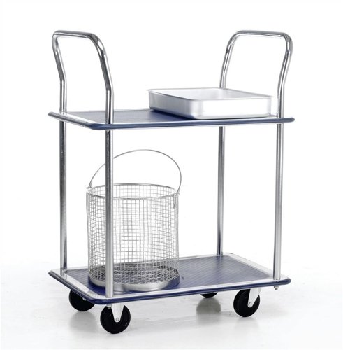 Barton Trolley Steel Frame Non-marking Wheels Capacity 120kg 2- Shelf Chrome Finish Ref PST2