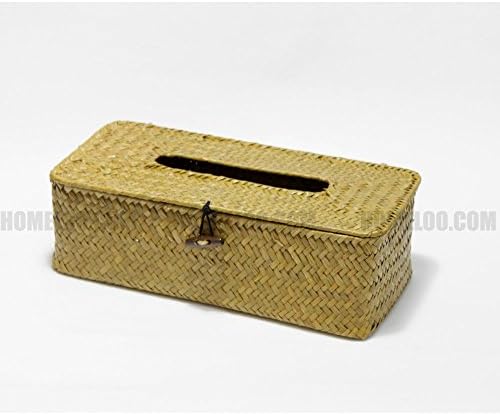 Seagrass Straw Rectangular Tissue Box Cover Holder (Yellow)