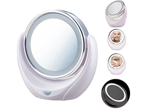 BBAEUR Make-Up Spiegel mit 5-Fach Vergrößerung, Kosmetikspiegel LED Licht mit einstellbarer Drehkugel und Saugnapf