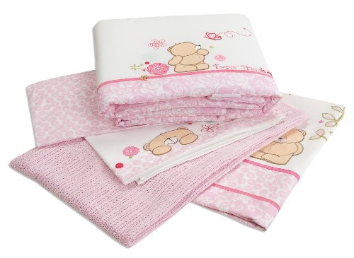 Nursery Luxury 100% Cotton Percale Baby Girl Forever Friends Beautiful 5 Piece Cot Bed Bale Set