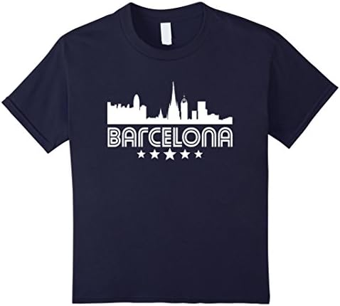 Kids Barcelona Spain Skyline Retro Style T-Shirt 8 Navy