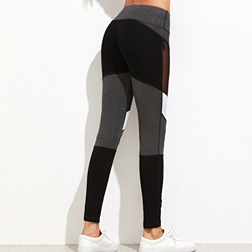 Vertvie damen Frauen Yoga Leggings Strumpfhose Sporthose Workout Tights Patchwork Strech Hose mit Mesh - 4
