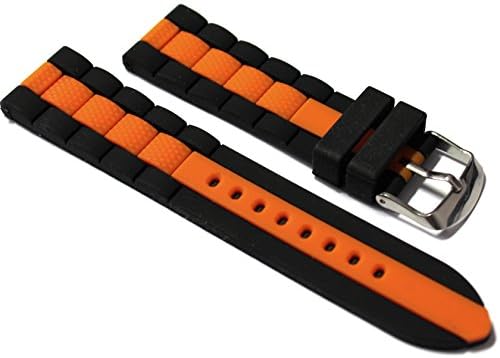 22mm Watch Strap. Black with Orange Strip in Silicone Rubber.