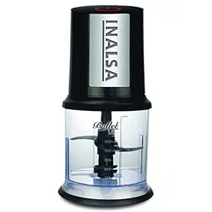 INALSA Electric Chopper Bullet-400 Watts with 100% Pure Copper Motor| Chop, Mince, Puree, Dice | Twin Blade Technology| 900 ml Capacity| One Touch Operation, 1.30mtr Long Power Cord (Black/Silver)