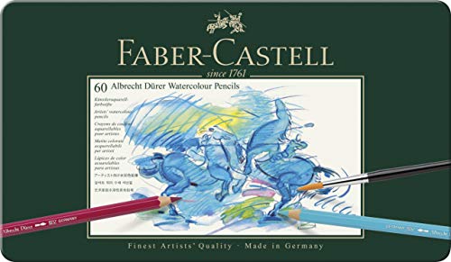Faber-Castell 117560 Crayons de couleur aquarellables Albrecht Dürer, boîte métal de 60