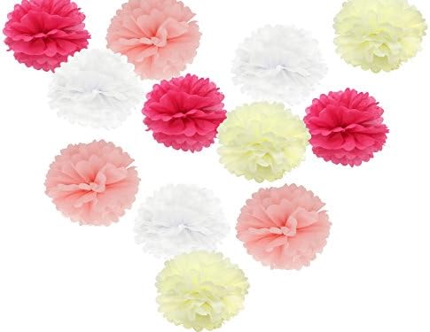 12 Pack Hanging Tissue Paper Pom Poms Flower For Wedding Party Baby Shower Decoration, in 10 Inch